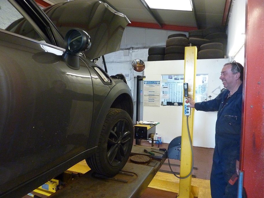 MOT testing bay at Mill Garage Duns, Scottish Borders